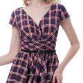 Belle Poque Retro Vintage Grid Pattern Kappe Hülse V-Ausschnitt 50s Swing Party Kleid BP000281-1